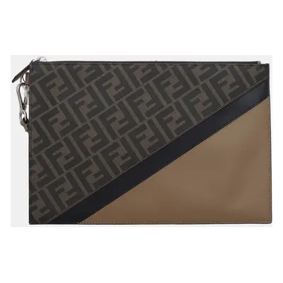 Fendi Brown FF Diagonal Flat Wristlet Clutch