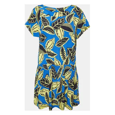 Boutique Moschino Blue Printed Rayon Shirred Detail Mini Dress