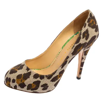 Charlotte Olympia Tricolor Animal Print Canvas Platform Pumps Size