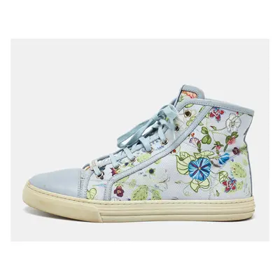 Gucci Grey Leather and Floral Print Canvas High Top Sneakers Size