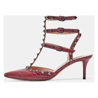 Valentino Burgundy Leather Python Leather Rockstud Pumps Size