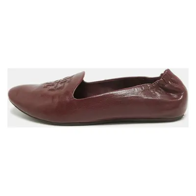 Tory Burch Burgundy Leather Scrunch Reva Ballet Flats Size