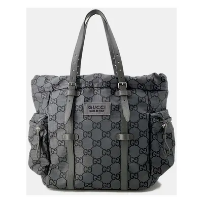 Gucci Gray GG Nylon Leather Ripstop Tote Bag