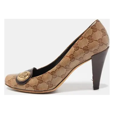 Gucci Brown/Beige GG Supreme Canvas and Leather Hysteria Pumps Size