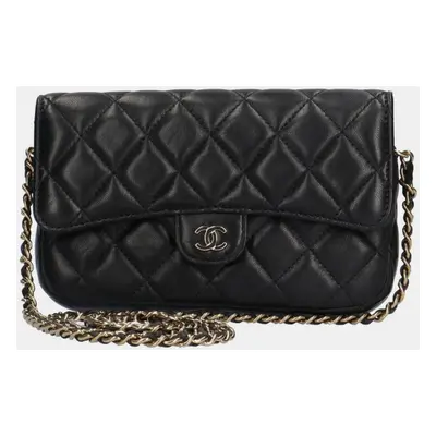 Chanel Black Caviar Quilted Flap Phone Holder With Chain