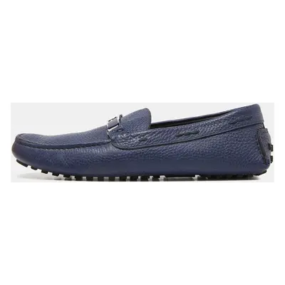 Fendi Blue Leather FF Logo Slip On Loafers Size