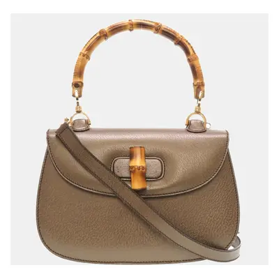 Gucci Brown Leather Small Bamboo Top Handle Bag