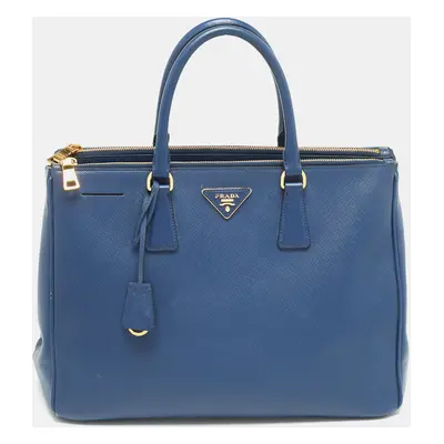 Prada Navy Blue Saffiano Lux Leather Large Double Zip Tote