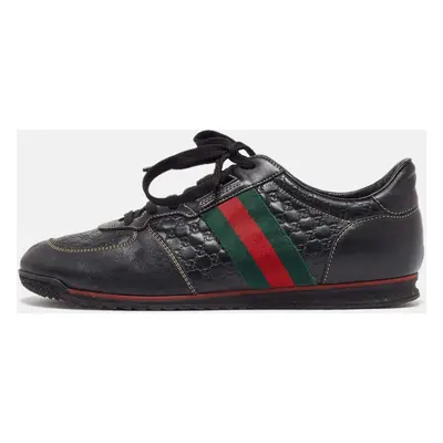 Gucci Black Guccissima Leather Web Detail Low Top Sneakers Size