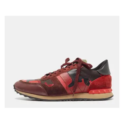 Valentino Red Camouflage Leather and Canvas Rockrunner Sneakers Size