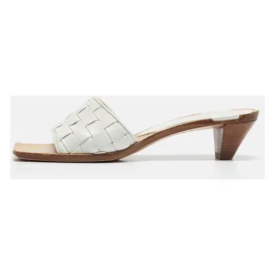 Bottega Veneta White Intrecciato Leather Slide Sandals Size