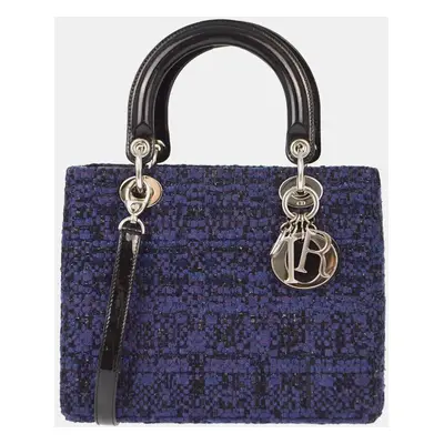 Christian Dior Navy and Black Tweed Lady Dior Handbag