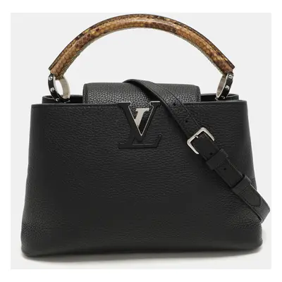 Louis Vuitton Black Leather and Python Trim Capucines PM Bag