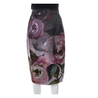 Escada Multicolor Floral Print Knee Length Sheath Skirt