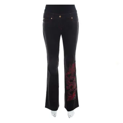 Escada Black Stretch Denim Dragon Embroidered Flared Jeans