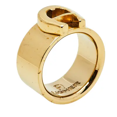 Aigner Gold Tone Logo Band Ring Size EU 54.5