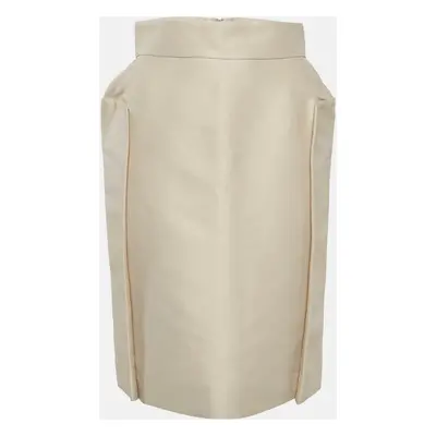 Yves Saint Laurent Beige Cotton Blend Side Detail Pencil Skirt