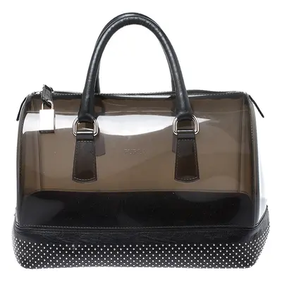 Furla Black PVC and Leather Studded Candy Satchel