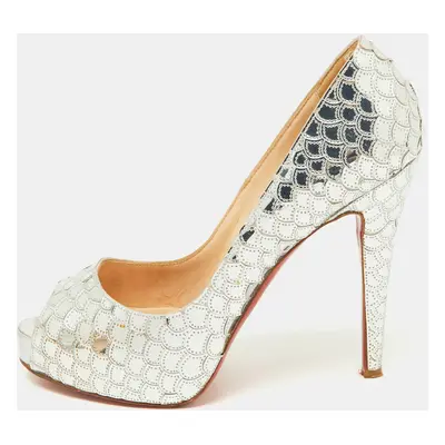 Christian Louboutin Silver Scaled Sequins and Leather Poseidon Pumps Size