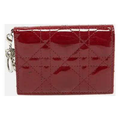 Dior Red Cannage Patent Leather Lady Dior Flap Card Holder