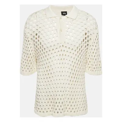 Stussy Off White Crochet Knit Sheer Polo T-Shirt