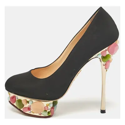 Charlotte Olympia Black Satin Dolly Platform Pumps Size 37.5