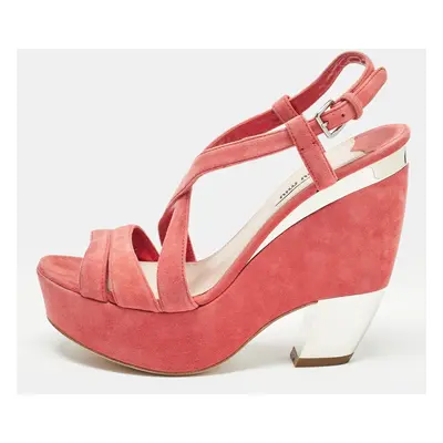 Miu Miu Pink Suede Platform Slingback Sandals Size