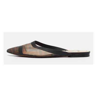 Fendi Beige/Black Mesh and Leather Colibri Slide Flats Size