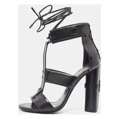 Tom Ford Black Paneled Leather Patchwork Ankle Strap Sandals Size 36.5