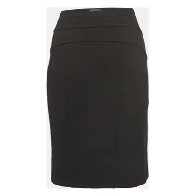 Versace Vintage Black Wool Blend Tucked Pencil Skirt