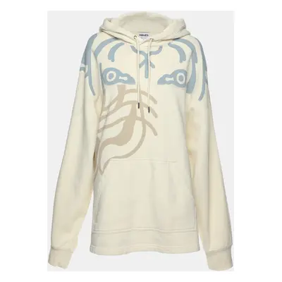 Kenzo Cream Printed Cotton Knit Hoodie Sweatshirt