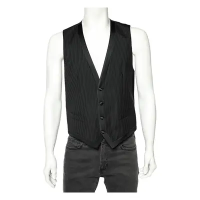 Dolce & Gabbana Black Striped Wool Button Front Vest