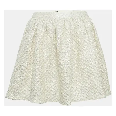 Alice + Olivia Beige Metallic Print Cotton Lace Mini Skirt