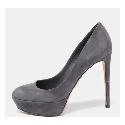 Sergio Rossi Grey Suede Leather Round Toe Platform Pumps Size 37.5