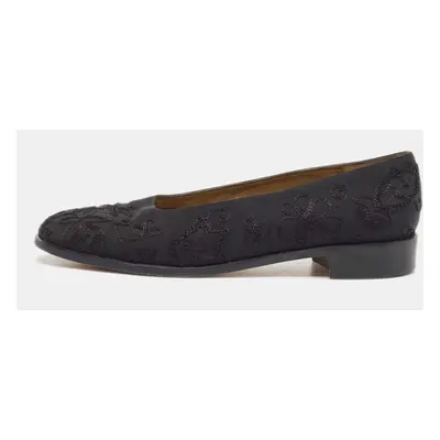 Yves Saint Laurent Black Embroidered Fabric Ballet Flats Size 38.5