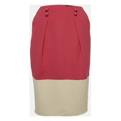 Elisabetta Franchi Pink/Cream Crepe Pleated Knee Length Skirt