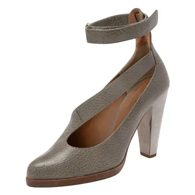 Chloé Grey Leather Ankle Strap Pumps Size