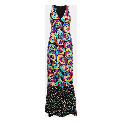 Boutique Moschino Black Multicolor Floral Print Crepe Maxi Dress