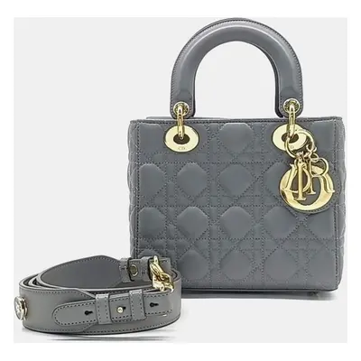 Christian Dior Grey Cannage Leather Lady Dior Small Bag