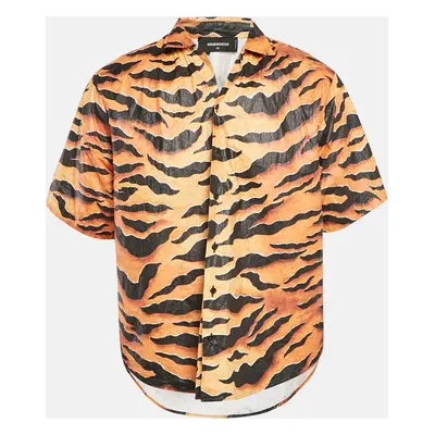 Dsquared2 Orange/Black Tiger Print Synthetic Button Front Shirt