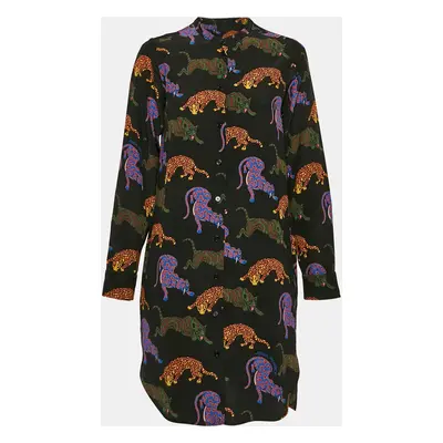 Stella McCartney Black Cats Print Silk Shirt Dress