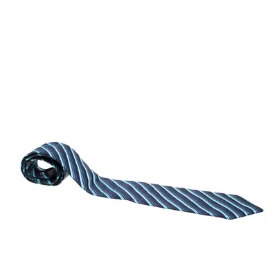 Lanvin Blue Diagonal Striped Silk Traditional Tie