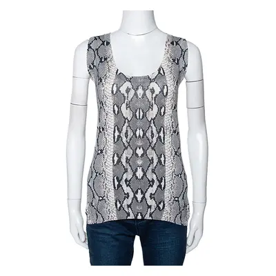 Roberto Cavalli Grey Snake Printed Knit Scoop Neck Top