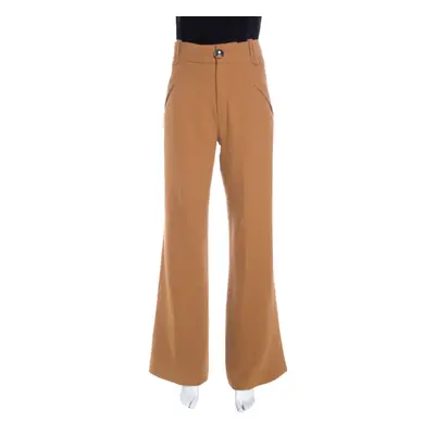 Chloe Speculos Brown High Rise Wide Leg Wool Trousers