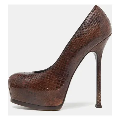 Yves Saint Laurent Brown Python Cap Toe Tribtoo Platform Pumps Size