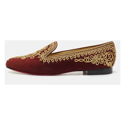 Christian Louboutin Burgundy Embroidered Suede Mamounia Smoking Slippers Size 40.5