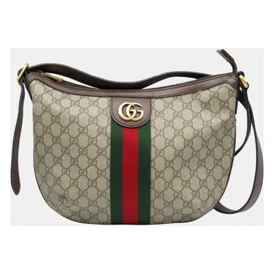 Gucci Beige Brown PVC Coated Canvas Leather GG Supreme Shoulder Bag