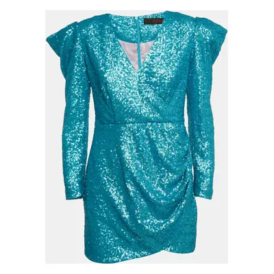 Collini Blue Sequin Draped Long Sleeve Mini Dress