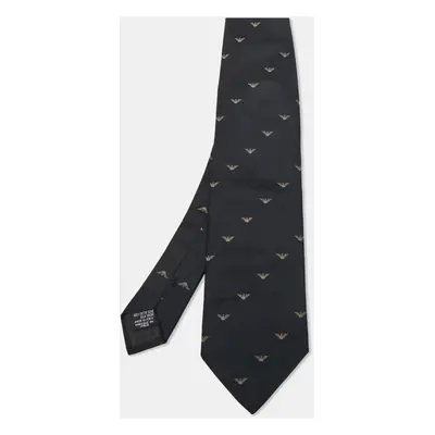 Emporio Armani Vintage Black Logo Silk Jacquard Tie