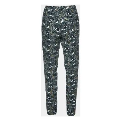 Kenzo Grey Eye Print Crepe Tapered Trousers